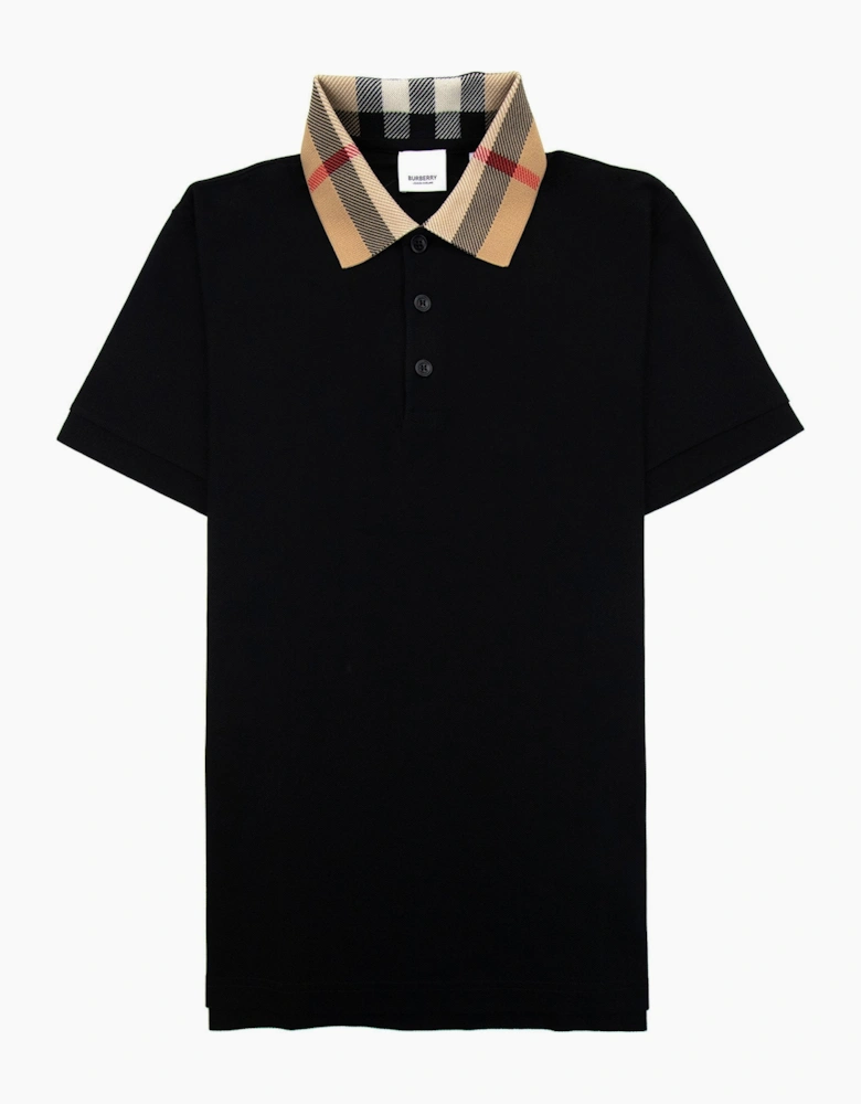 Burberry Check Collar Cotton Polo Shirt Black