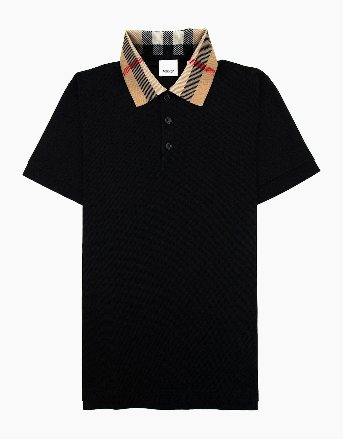 Burberry Check Collar Cotton Polo Shirt Black
