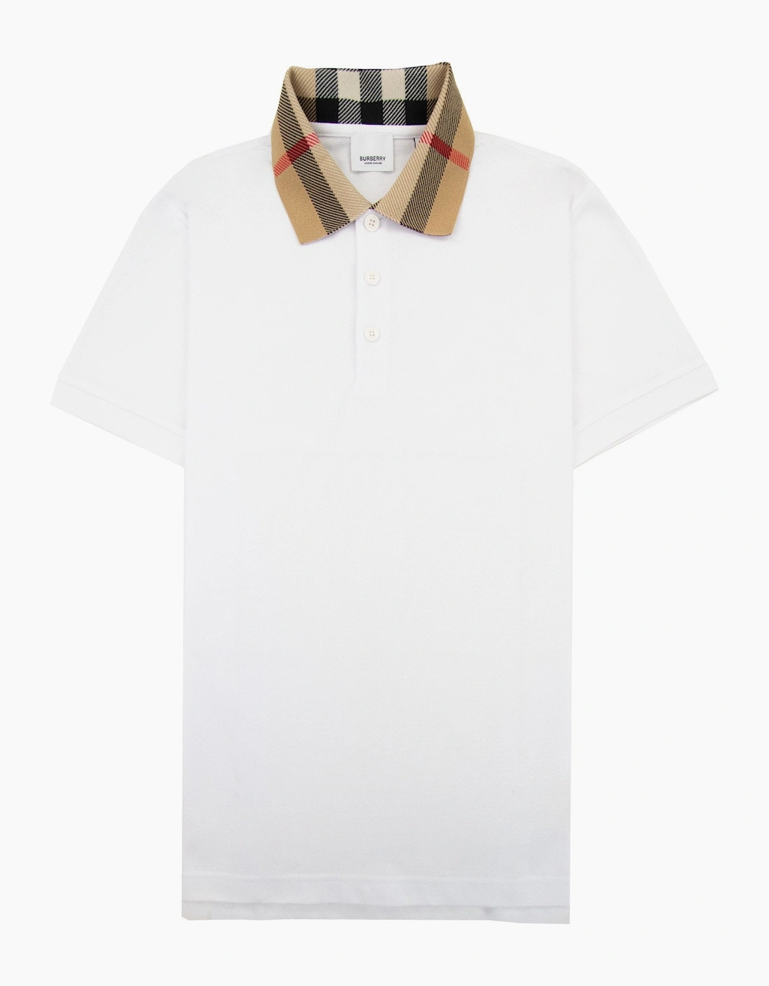 Burberry Check Collar Cotton Polo Shirt White