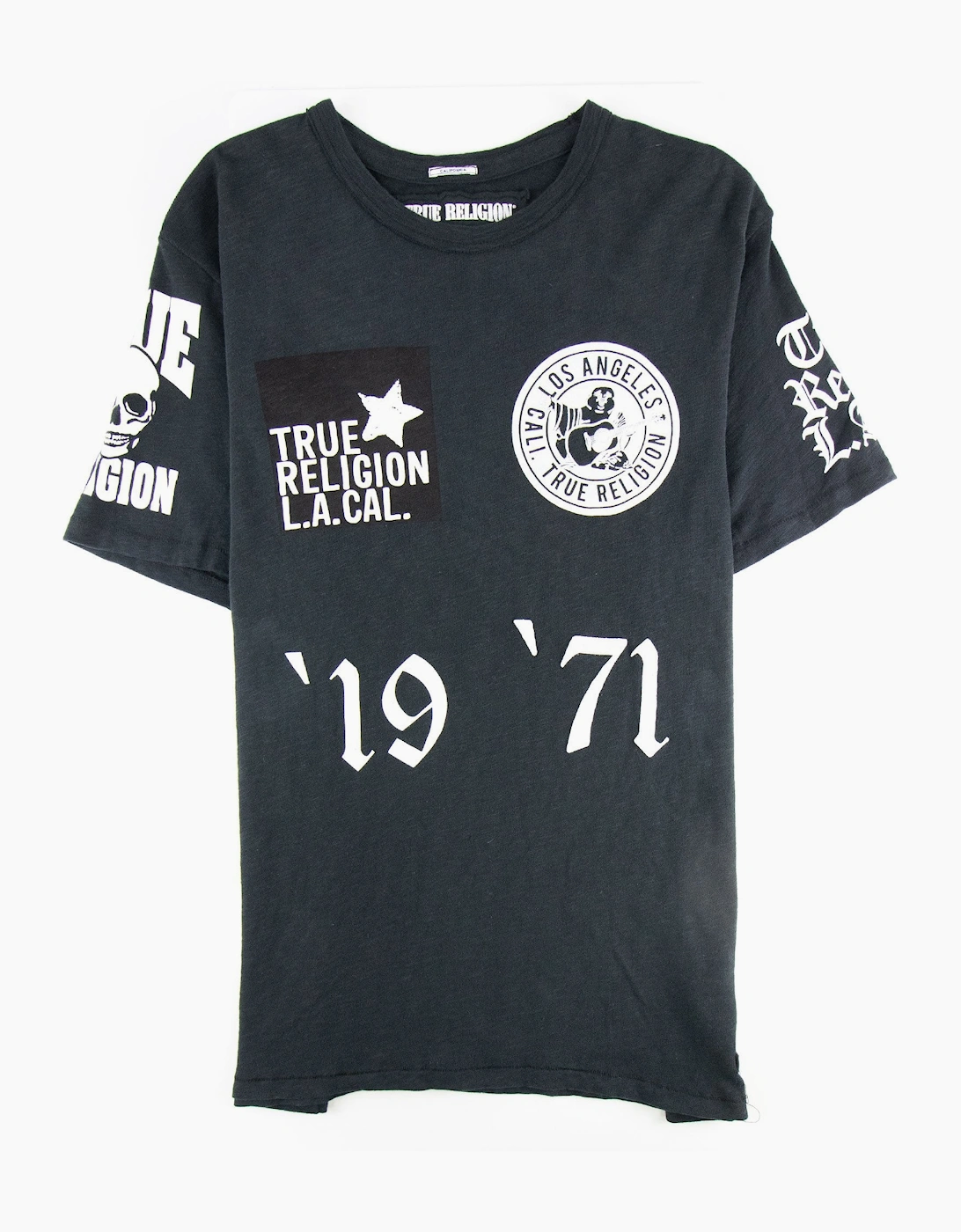 True Religion Multi Logo Crewneck T Shirt Jet Black