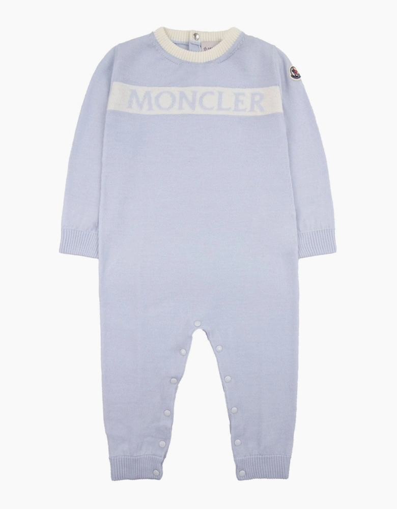 Moncler Junior Logo Wool Baby Grow Baby Blue