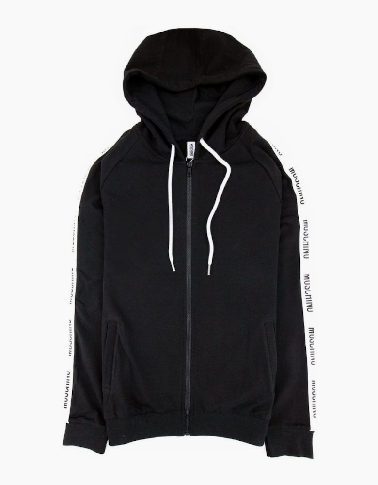 Moschino Underwear Arm Tape Logo Zip Up Hoody Black