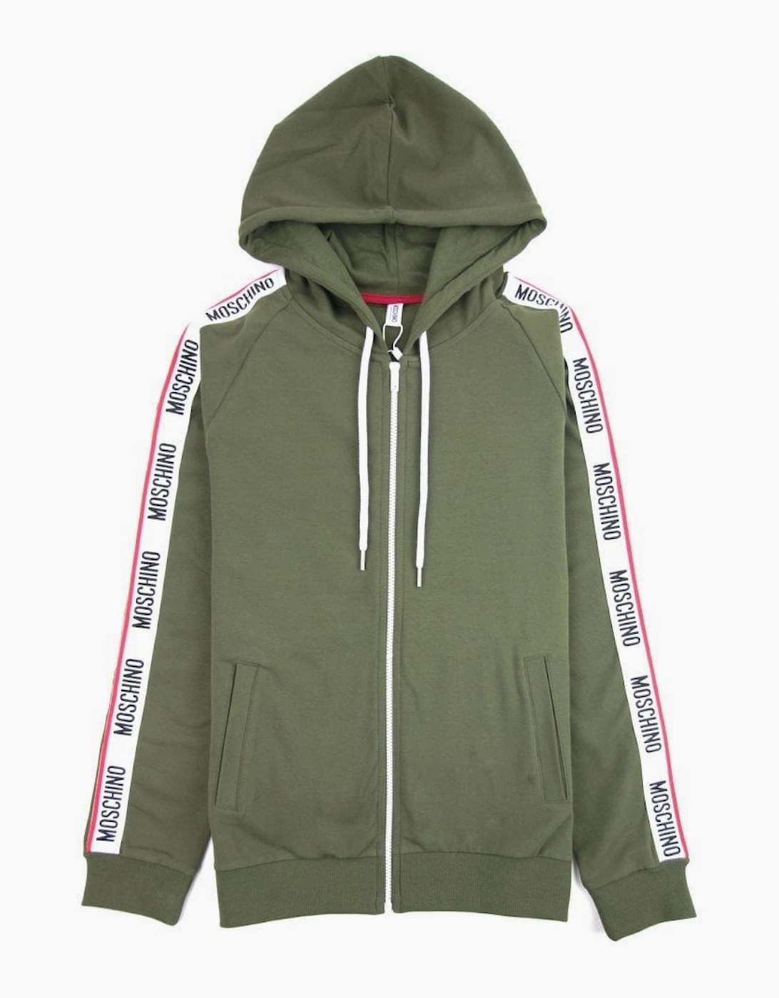 Moschino Underwear Arm Tape Logo Zip Up Hoody Khaki, 4 of 3