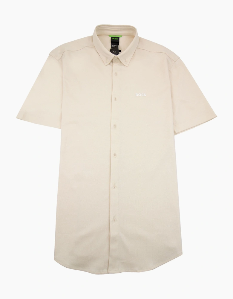 Hugo Boss Regular-fit Shirt In Knitted Wrinkle-resistant Cotton Beige