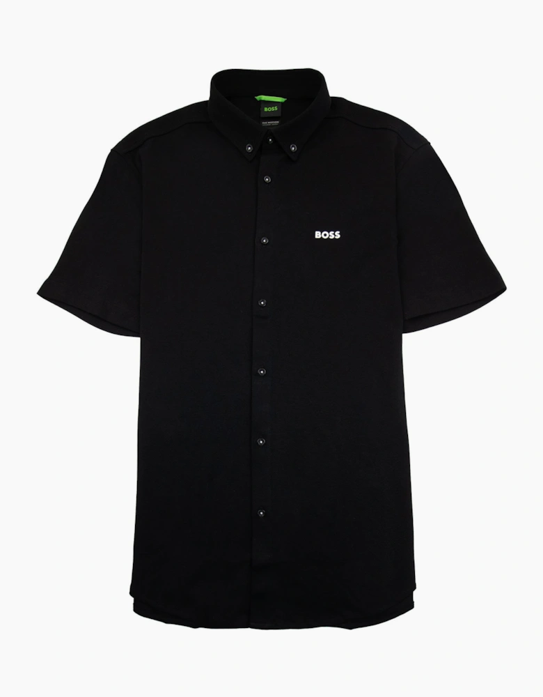 Hugo Boss Regular-fit Shirt In Knitted Wrinkle-resistant Cotton Black 002