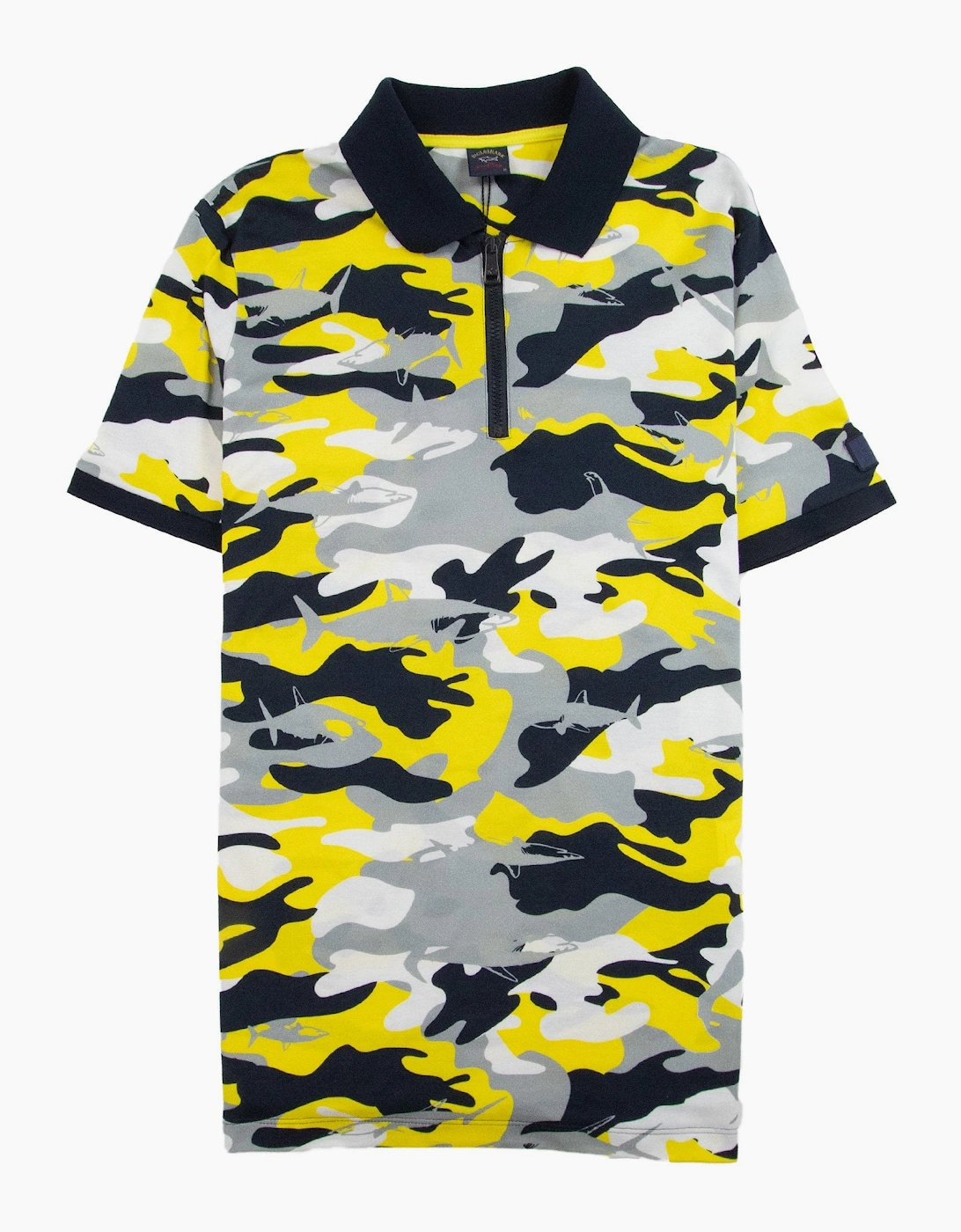 Paul And Shark Camouflage Short Sleeve Zip Polo Shirt Yellow Camo