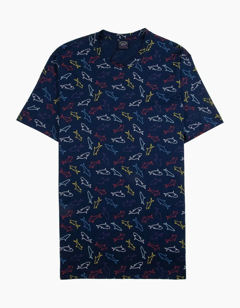 Paul And Shark Multi Shark Print Crew T-Shirt Navy