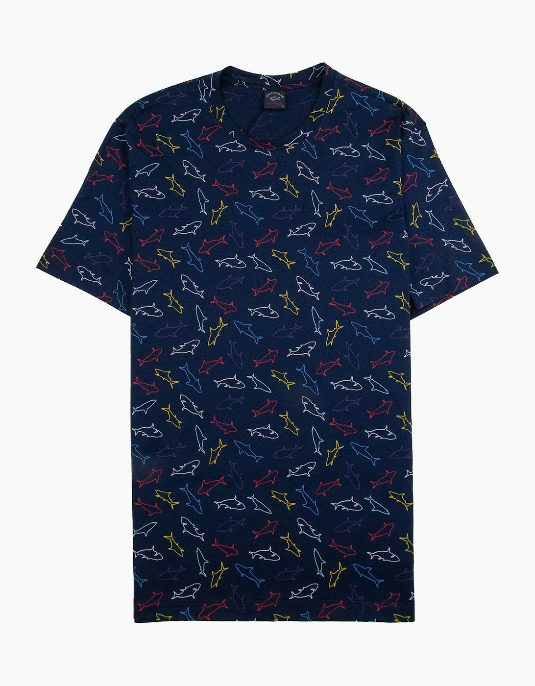 Paul And Shark Multi Shark Print Crew T-Shirt Navy