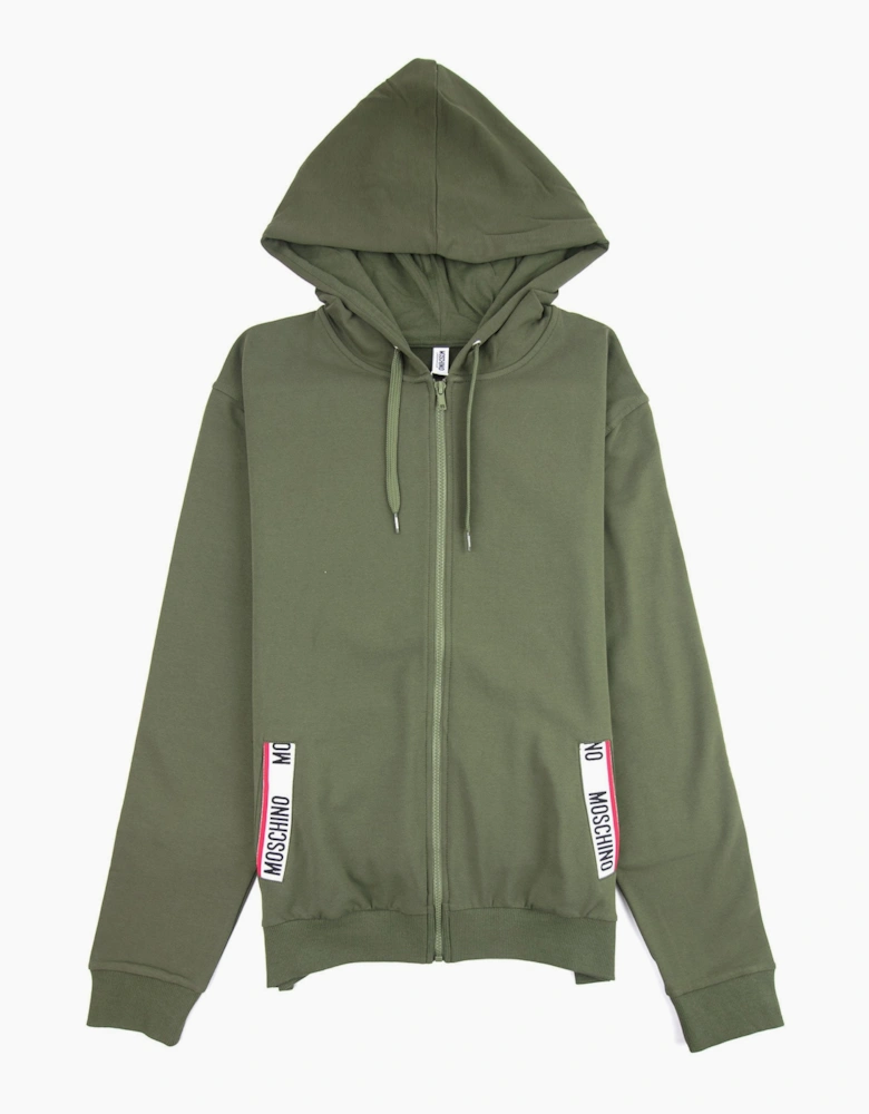 Moschino Underwear Tape Logo Pocket Zip Up Hoody Khaki 0430
