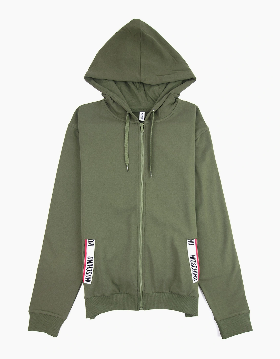 Moschino Underwear Tape Logo Pocket Zip Up Hoody Khaki 0430