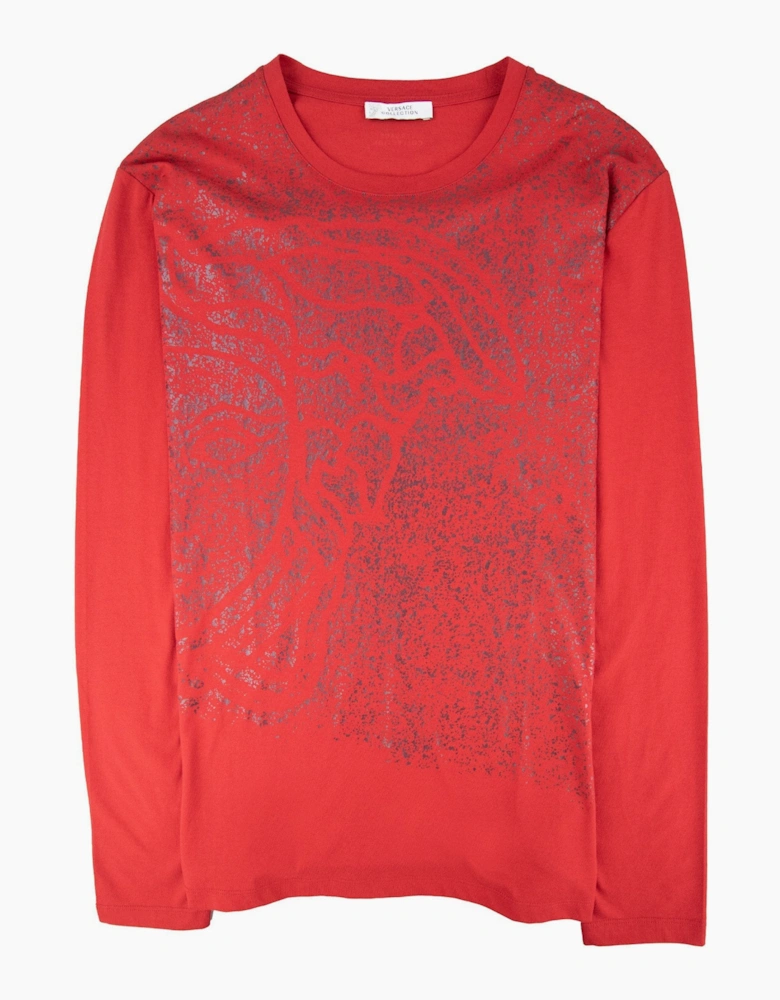 Versace Collection Faded Metallic Medusa Top Red