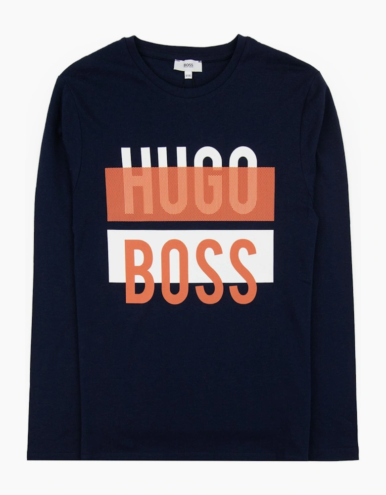 Hugo Boss Kids Printed Logo L/s T Shirt Navy