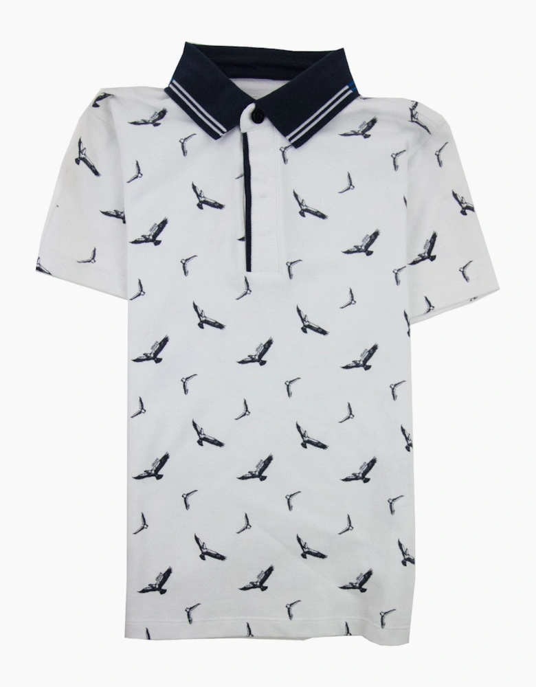 Armani Junior All Over Eagle Print Polo Shirt White