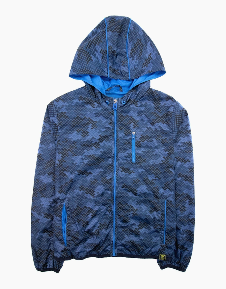 Armani Junior Blouson Nylon Hoodied Jacket Navy Blue