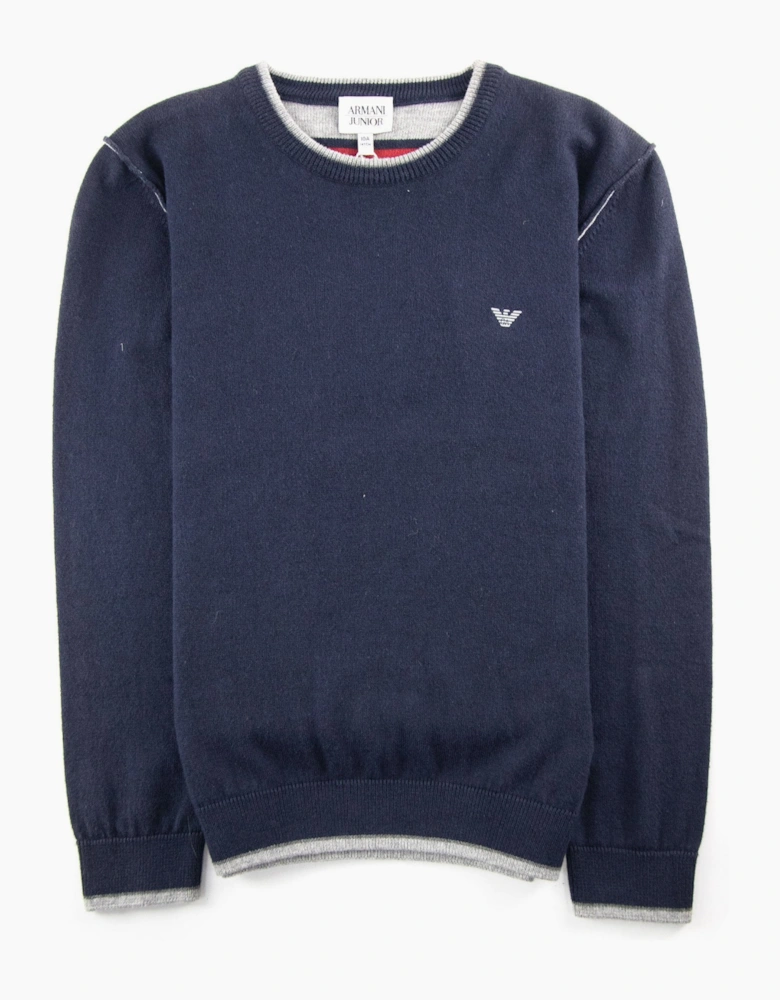 Armani Junior Crewneck Knitted Sweatshirt Navy