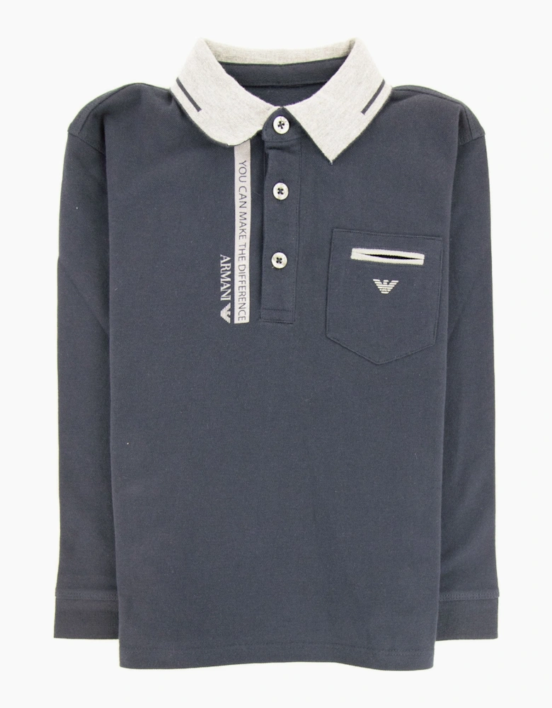 Armani Junior Eagle Logo L/s Polo Shirt Navy