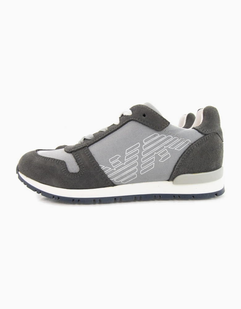 Armani Junior Eagle Logo Leather Sneakers Grigio Grey