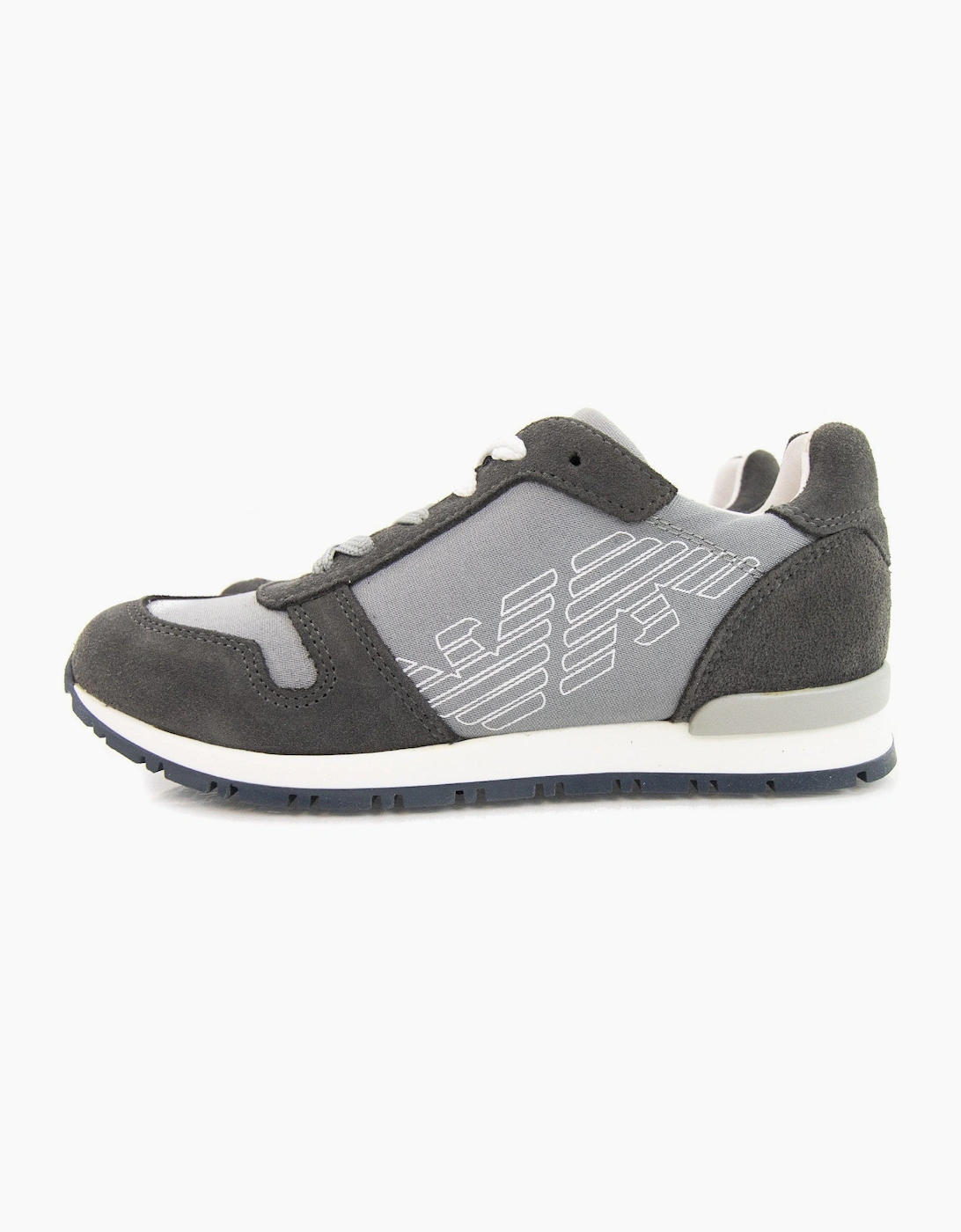 Armani Junior Eagle Logo Leather Sneakers Grigio Grey, 5 of 4