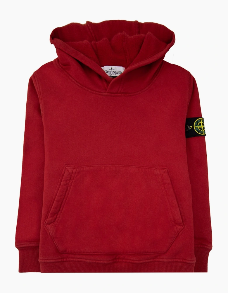 Stone Island Junior Arm Badge Hooded Sweatshirt Red V0010