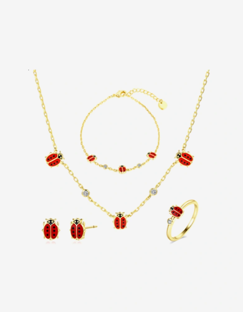 Secret Spoils Girls Red Ladybird Jewellery Set in Gold (40cm)