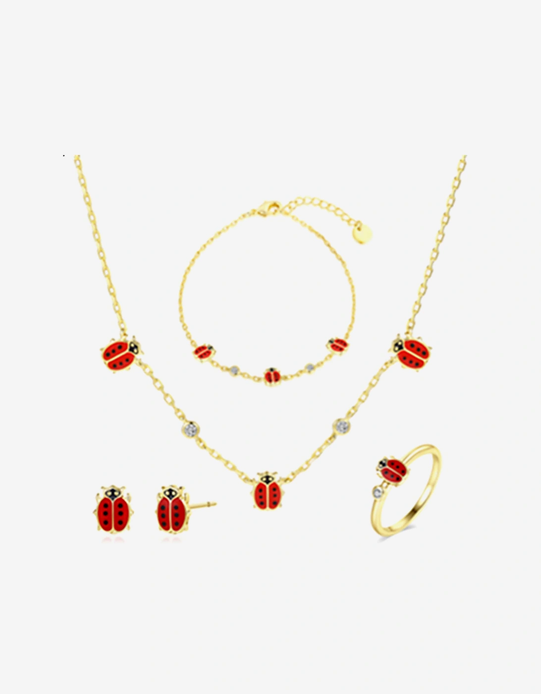 Secret Spoils Girls Red Ladybird Jewellery Set in Gold (40cm)
