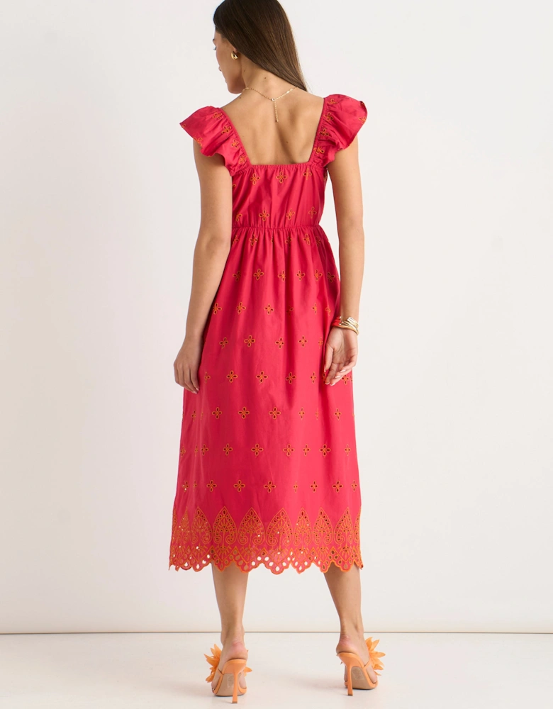Pink Ruffle Sleeves Broderie Sun Dress