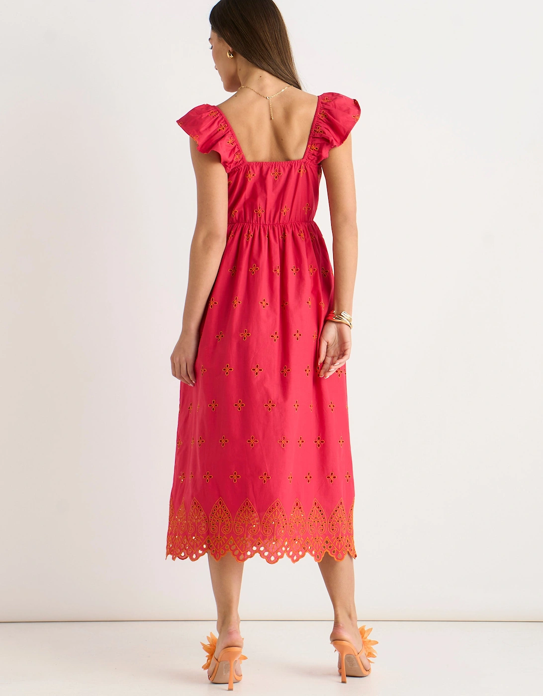 Pink Ruffle Sleeves Broderie Sun Dress