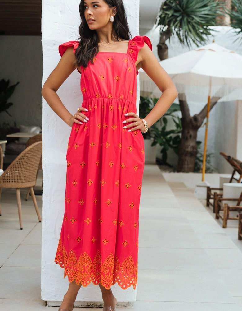 Pink Ruffle Sleeves Broderie Sun Dress