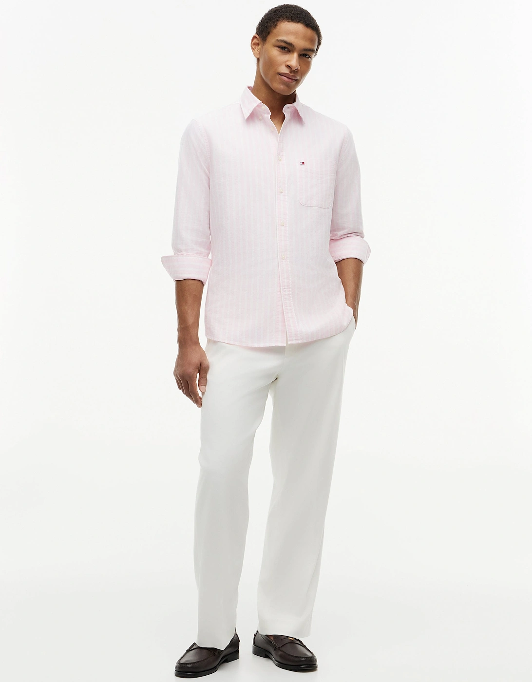Tommy Hilfiger Heritage Oxford Mens Long Sleeve Striped Shirt - Rose Petal/Stripe