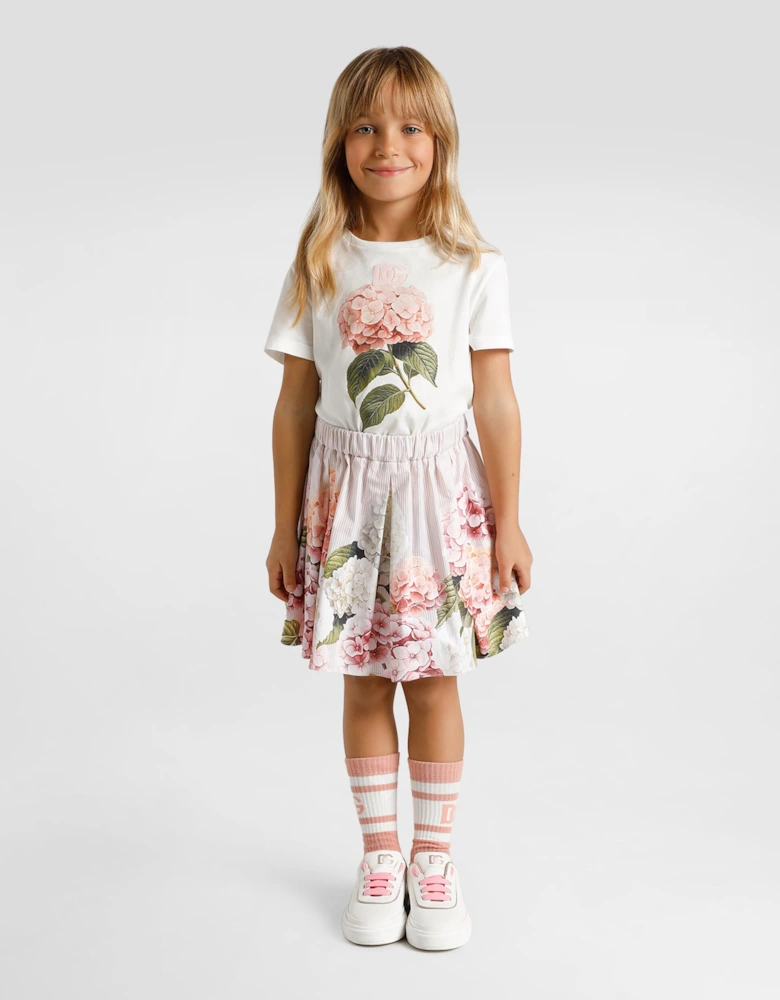 Dolce & Gabbana Girls Hydrangea Print T-Shirt in White