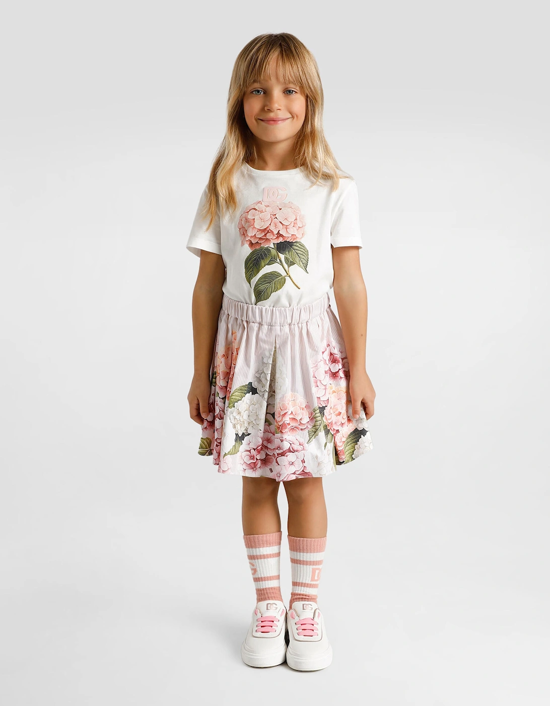 Dolce & Gabbana Girls Hydrangea Print T-Shirt in White