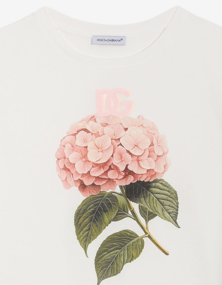 Dolce & Gabbana Girls Hydrangea Print T-Shirt in White