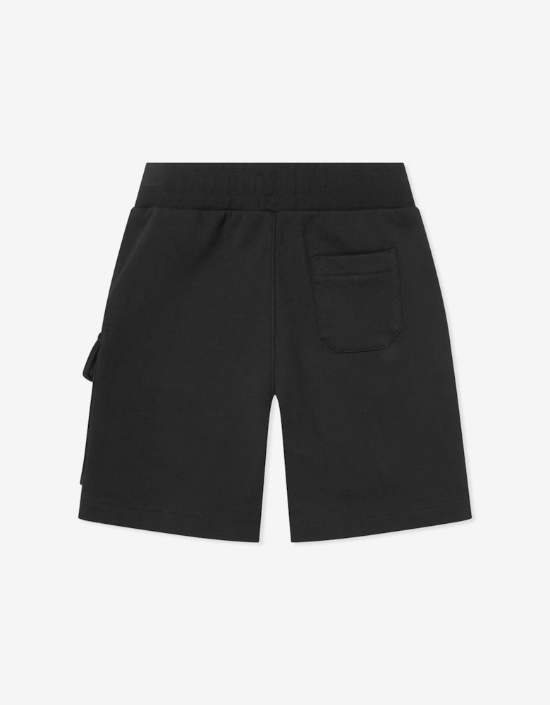 C.P. Company Boys Diagonal Fleece Cargo Lens Sweat Shorts in Black