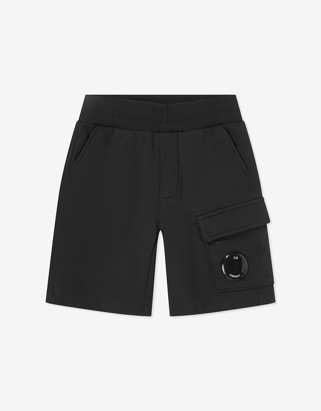 C.P. Company Boys Diagonal Fleece Cargo Lens Sweat Shorts in Black