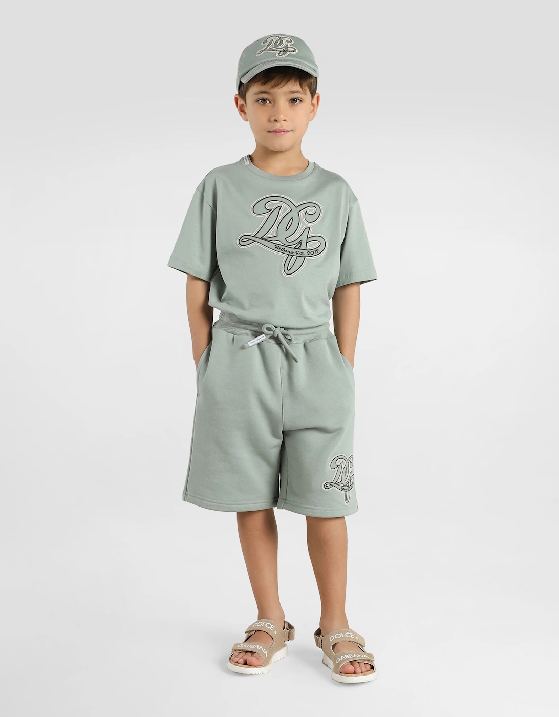 Dolce & Gabbana Boys Embroidered Logo T-Shirt in Green