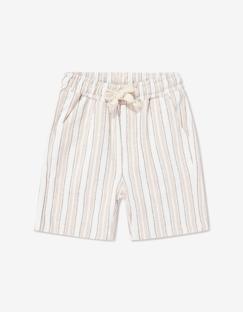Bel-Air Boys Striped Shirt and Shorts Set in Beige