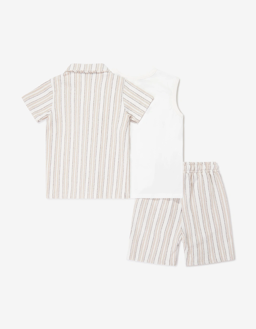 Bel-Air Boys Striped Shirt and Shorts Set in Beige