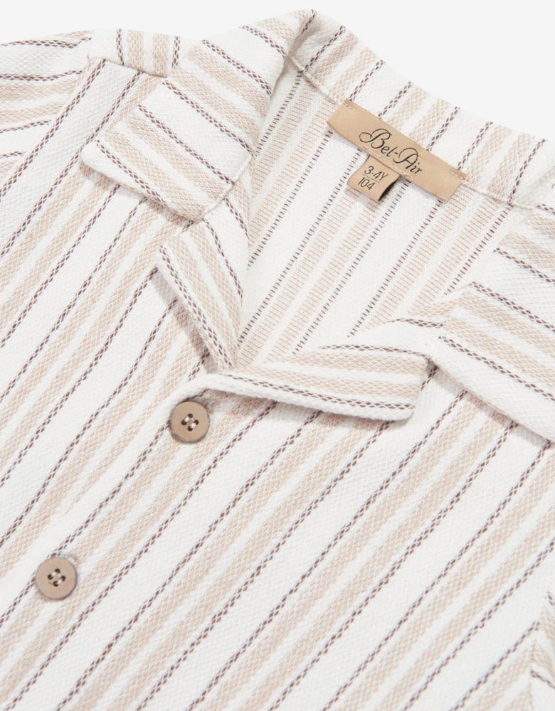 Bel-Air Boys Striped Shirt and Shorts Set in Beige