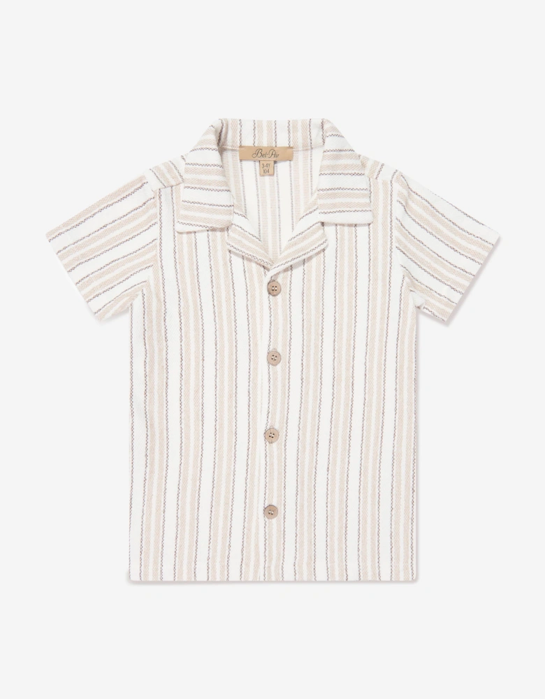 Bel-Air Boys Striped Shirt and Shorts Set in Beige