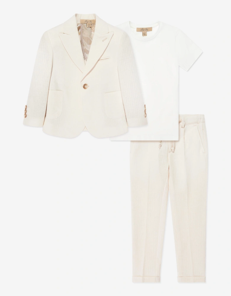 Bel-Air Boys Cotton Suit Set in Beige