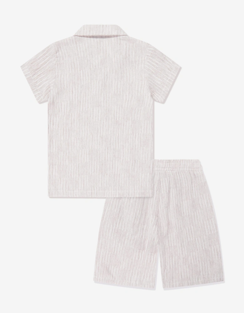Bel-Air Boys Striped Shirt and Shorts Set in Beige