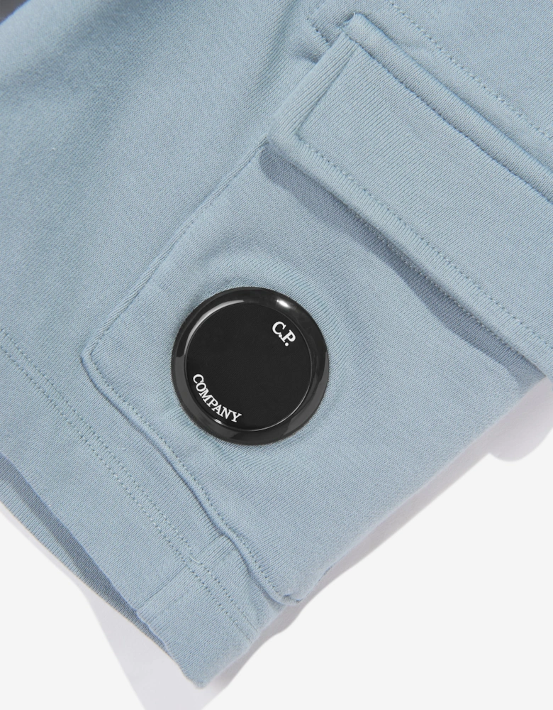 C.P. Company Boys Diagonal Fleece Cargo Lens Sweat Shorts in Blue