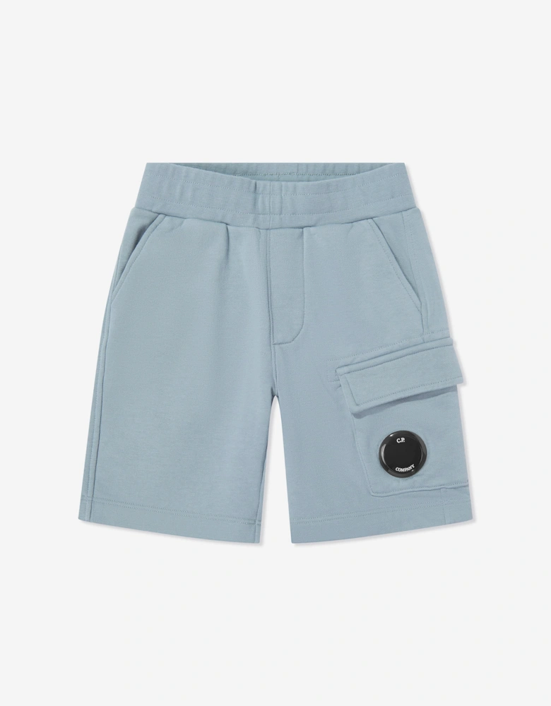 C.P. Company Boys Diagonal Fleece Cargo Lens Sweat Shorts in Blue