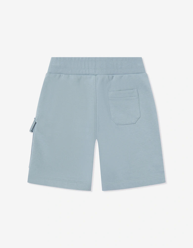 C.P. Company Boys Diagonal Fleece Cargo Lens Sweat Shorts in Blue