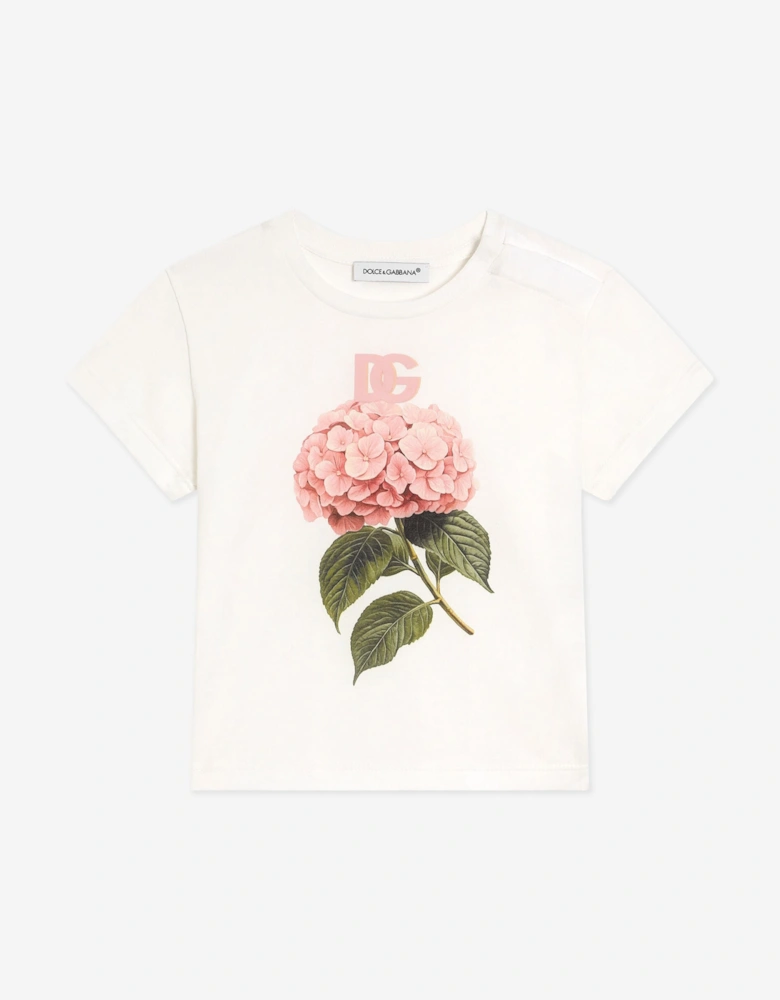 Dolce & Gabbana Baby Girls Hydrangea Print T-Shirt in White