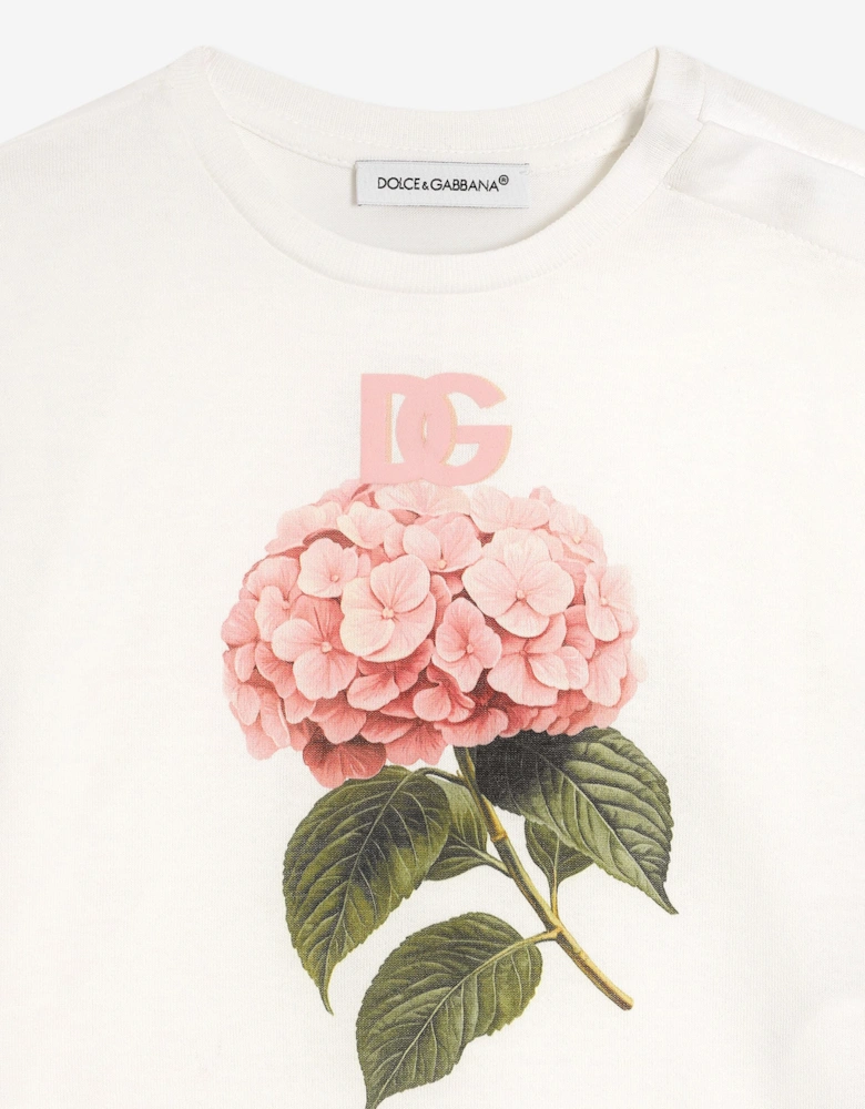 Dolce & Gabbana Baby Girls Hydrangea Print T-Shirt in White