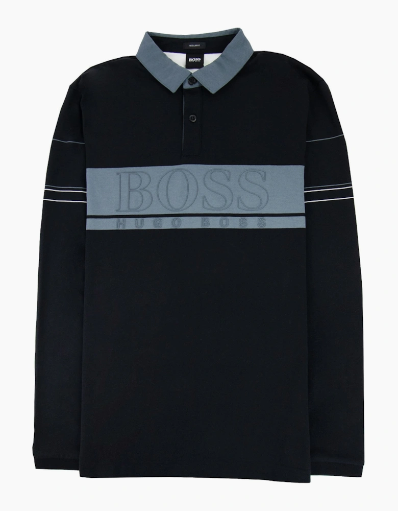 Hugo Boss Plisy 1 Block Logo Long Sleeve Polo Black 001
