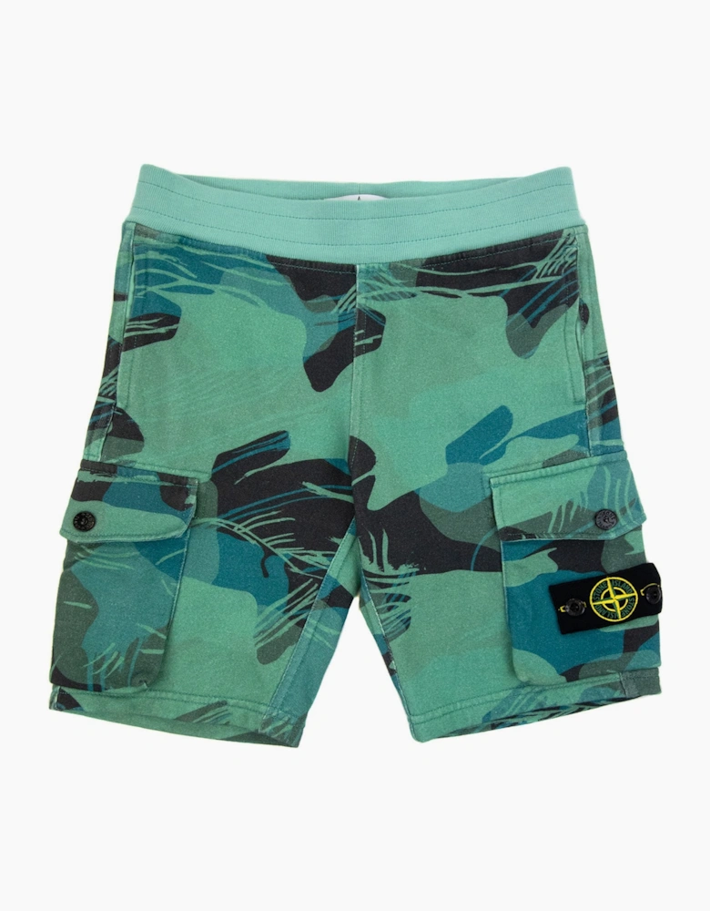 Stone Island Junior 62420 Jungle Camo Cargo Sweat Shorts Emerald Green V0056