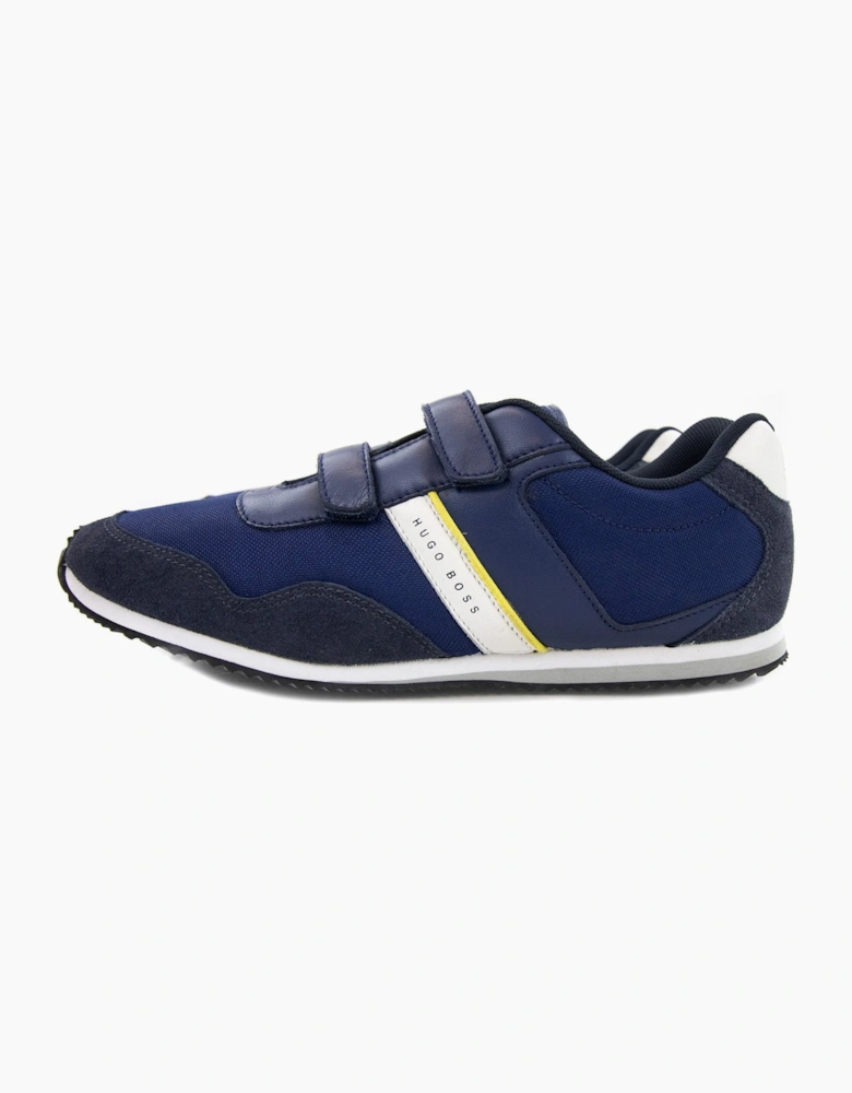 Hugo Boss Kids Double Velcro Strap Fastening Leather Trainer Blue