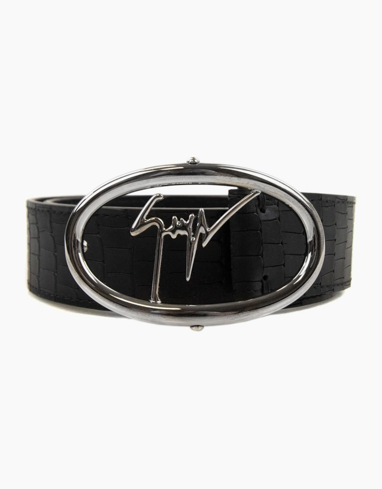 Giuseppe Zanotti Zayn Croc Leather Belt Black/silver